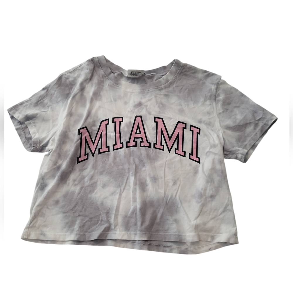 Where I'm From Womens Tie Dye MIAMI Crop Top Size XS Gray White NWT